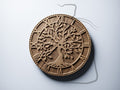 C1 tree of life CNC clock  warm oak render, front view, thumbnail, BFW Logo