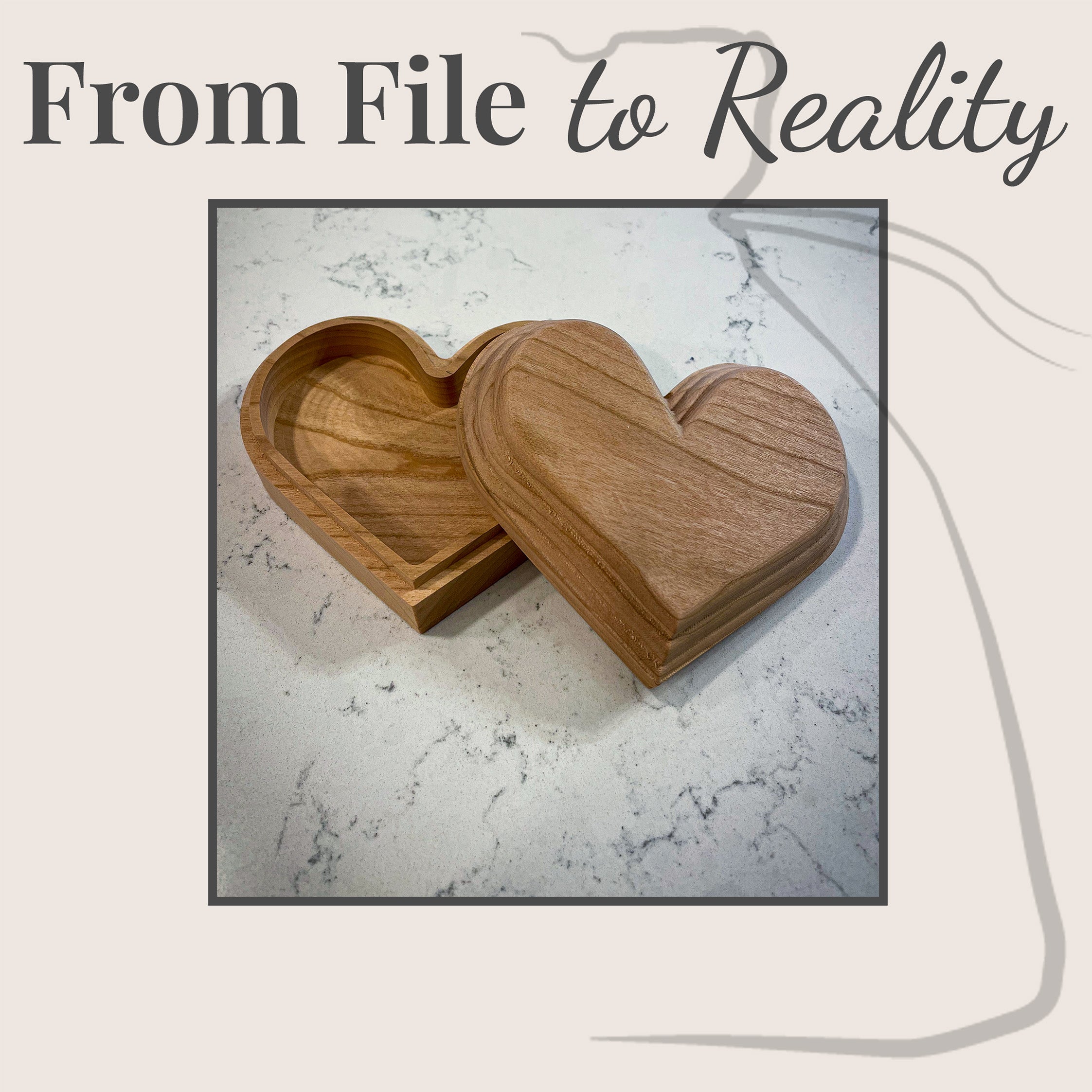JB1 heart jewelry box built by BFW customer, natural hardwood CNC router build, open view showing box and interior cavity