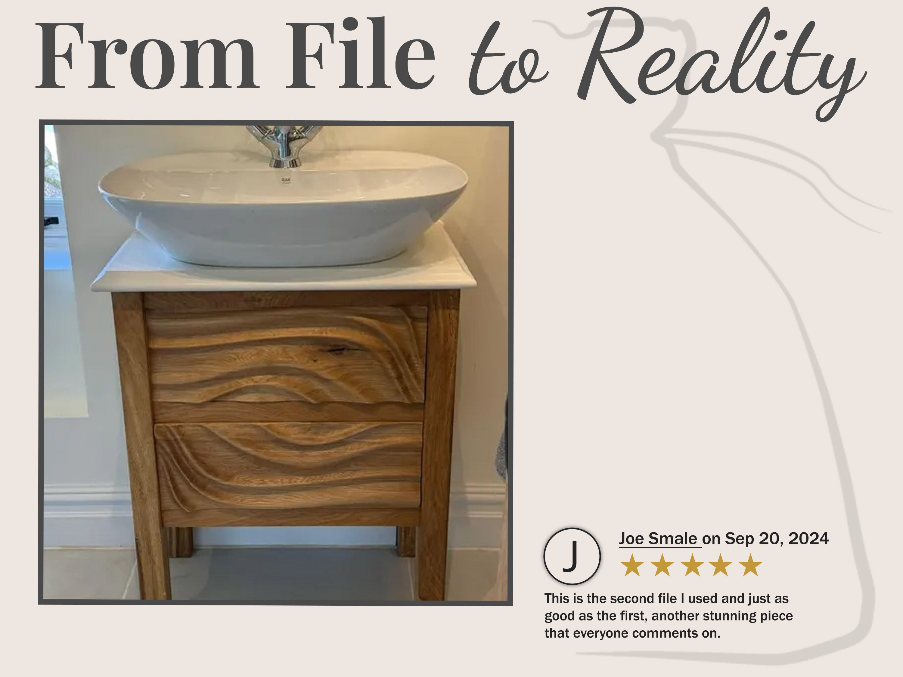 WP10 CNC files used as vanity unit drawer fronts. Oiled wood finish, bathroom installation
