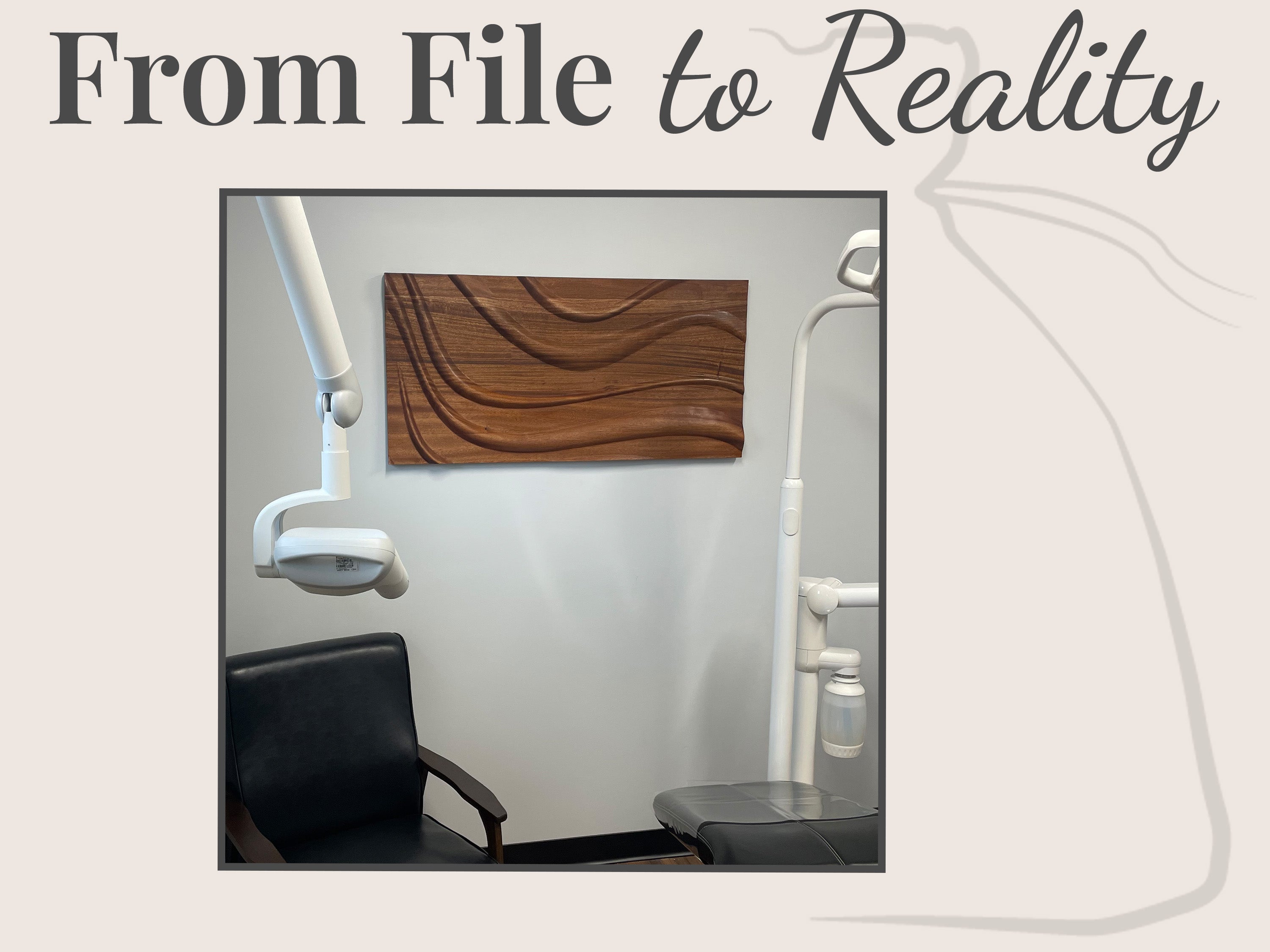 WP10 wave wall art built by BFW customer  dark walnut finish, CNC carved, installed in dental office