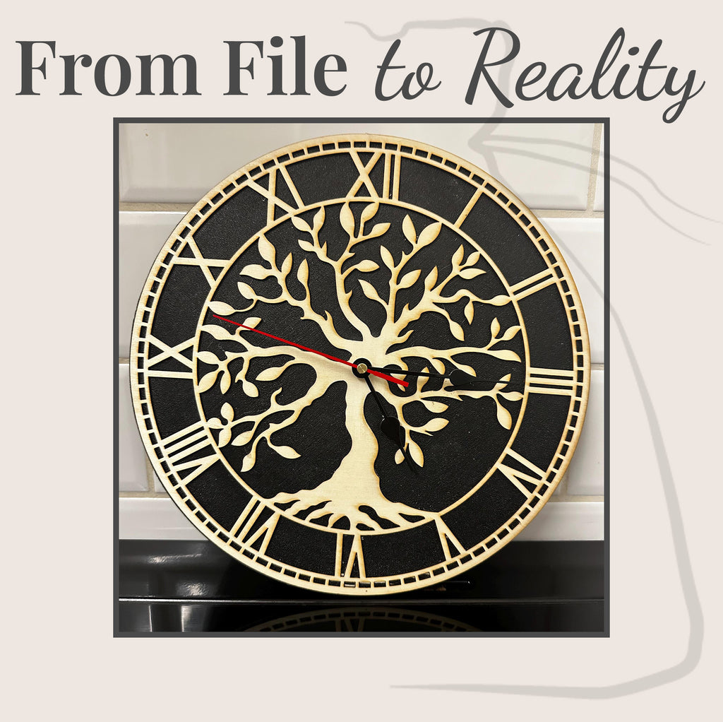 C1L tree of life clock built by BFW customer with Laser,  black painted back with birch plywood face, clock hands fitted