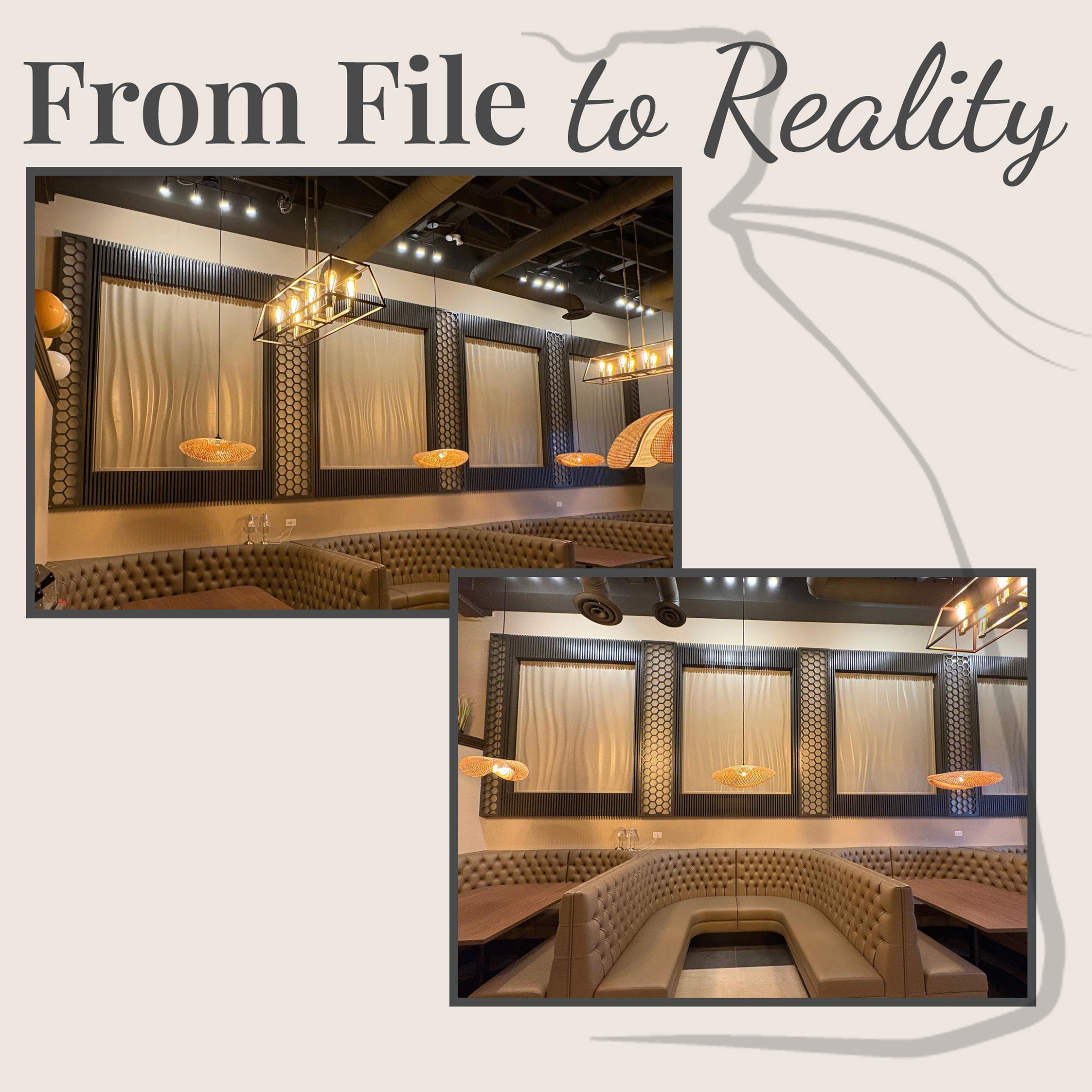 WP11 wall art built by BFW customer  white painted finish, three-panel restaurant installation, commercial hospitality space