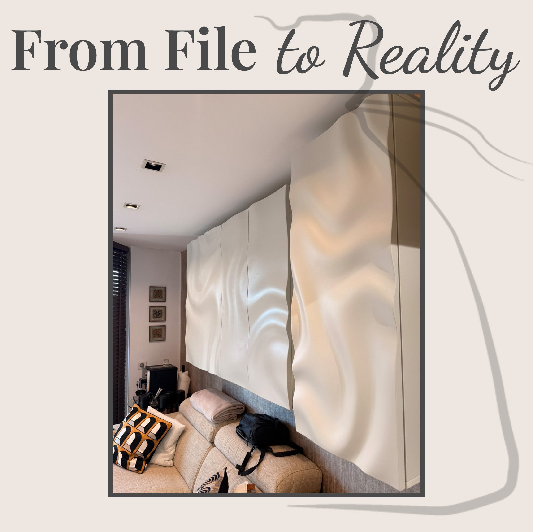 WP9 wall art as cabinet fronts built. White painted finish, residential living room installation