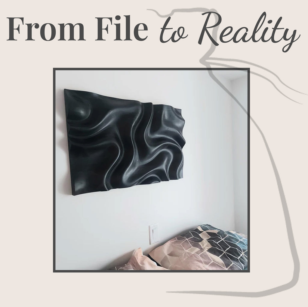 WP9 wall art built by BFW customer — matte black painted finish, bedroom installation on white wall