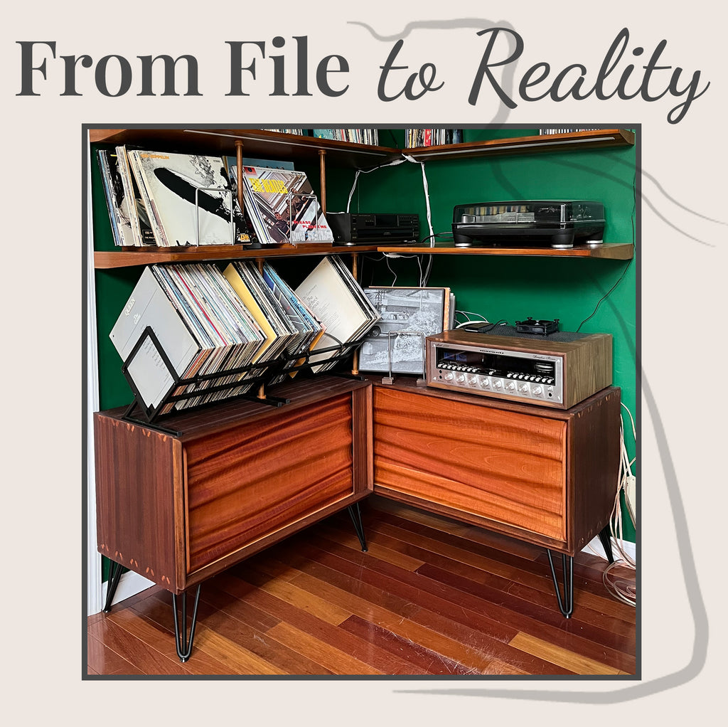 WP11 CNC files used as cabinet fronts  cherry finish, mid-century record console