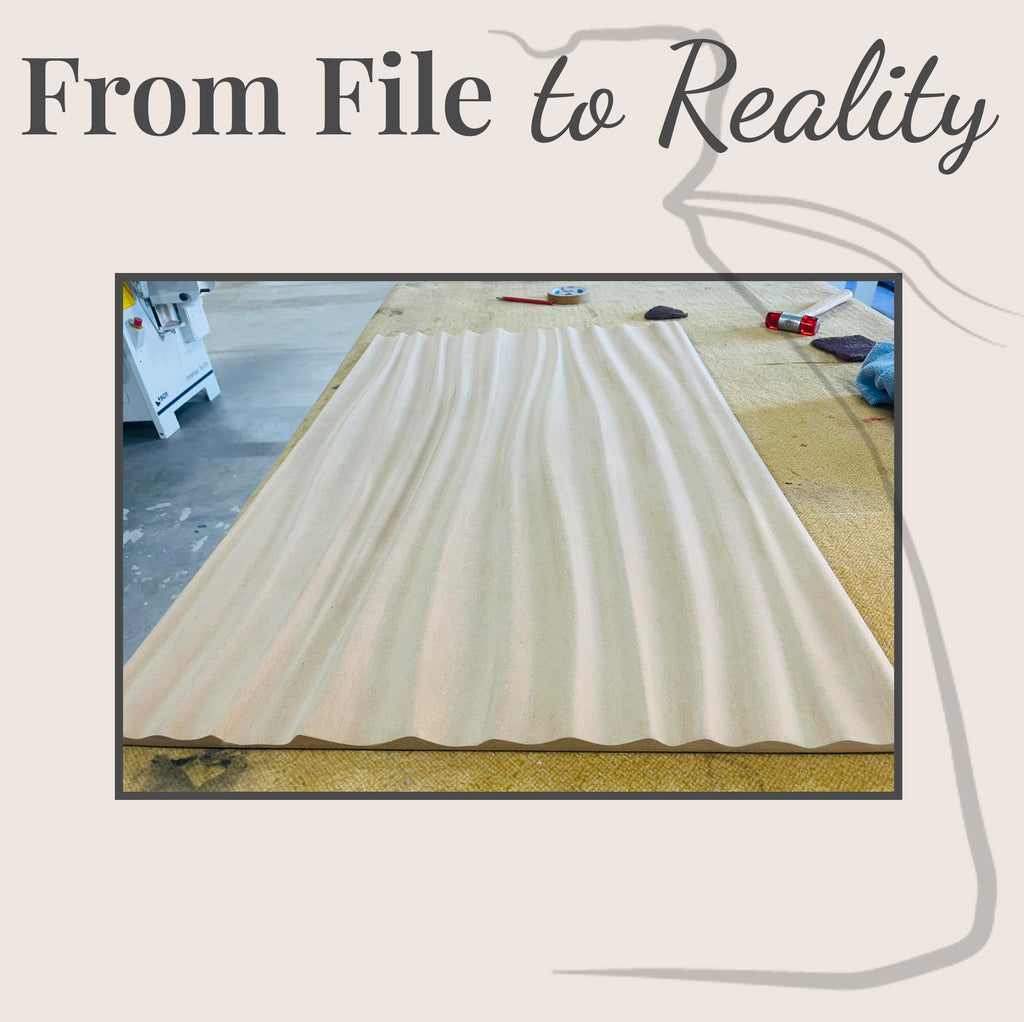WP11 From File to Reality.  CNC-cut wave panel in MDF, fresh off the CNC machine