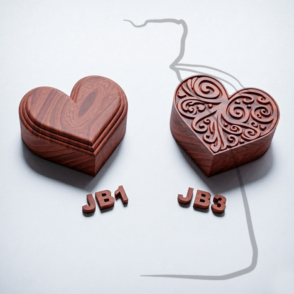 JB1+JB3 CNC heart box bundle, stepped profile and V-carved lids, intricate design