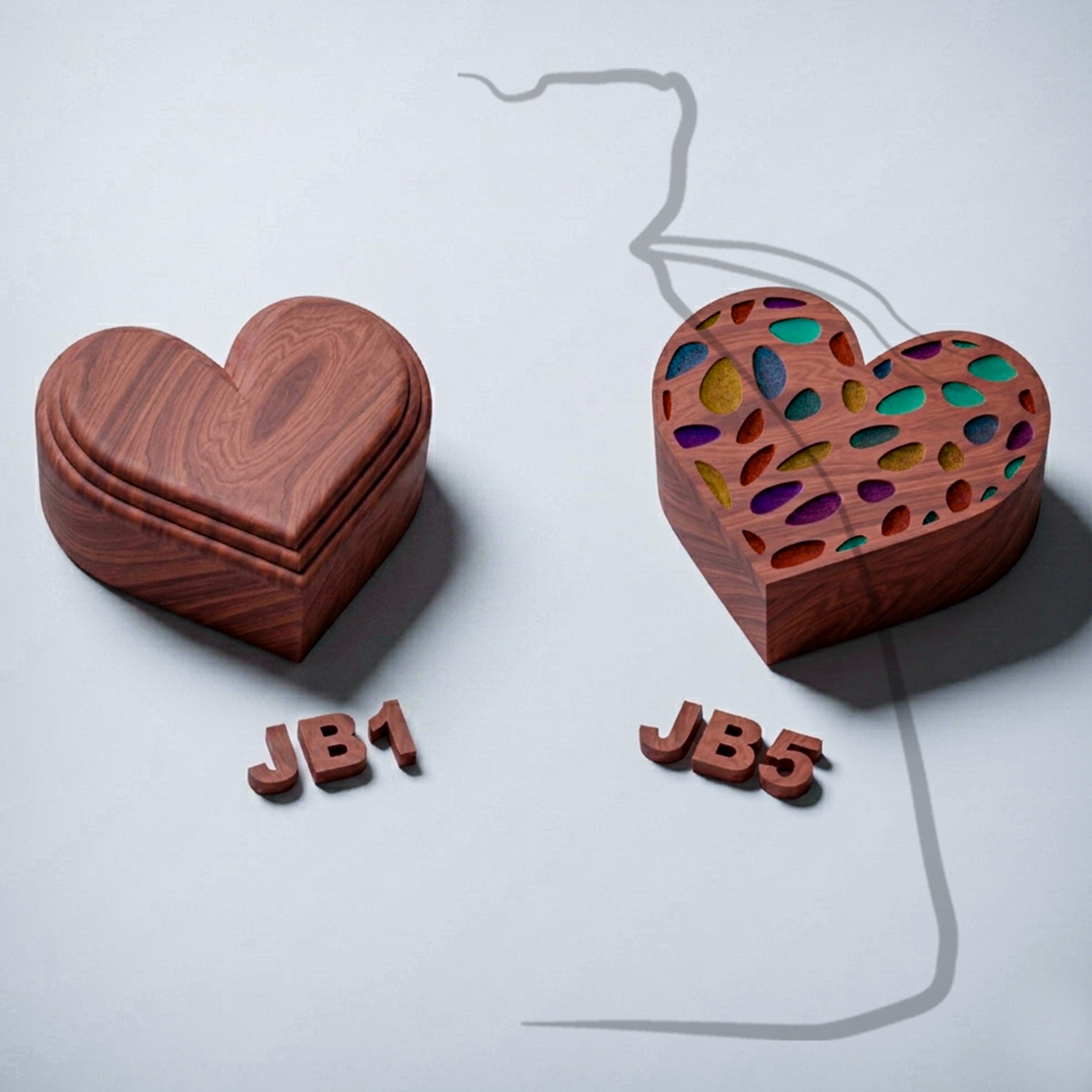 CNC heart box bundle, stepped profile and epoxy art lids • JB1+JB5