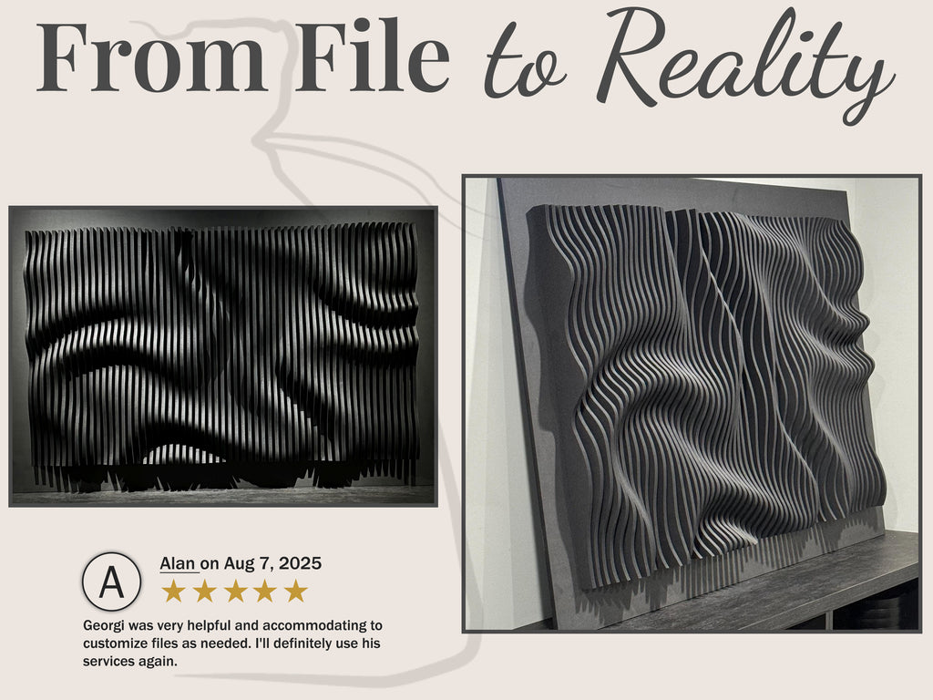 PP3 parametric wall panel custom size built by BFW customer — dark painted finish, CNC router build, angled view showing slat depth