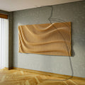 PP6 parametric wave wall panel. natural wood finish render, diagonal flow pattern, front view full scale