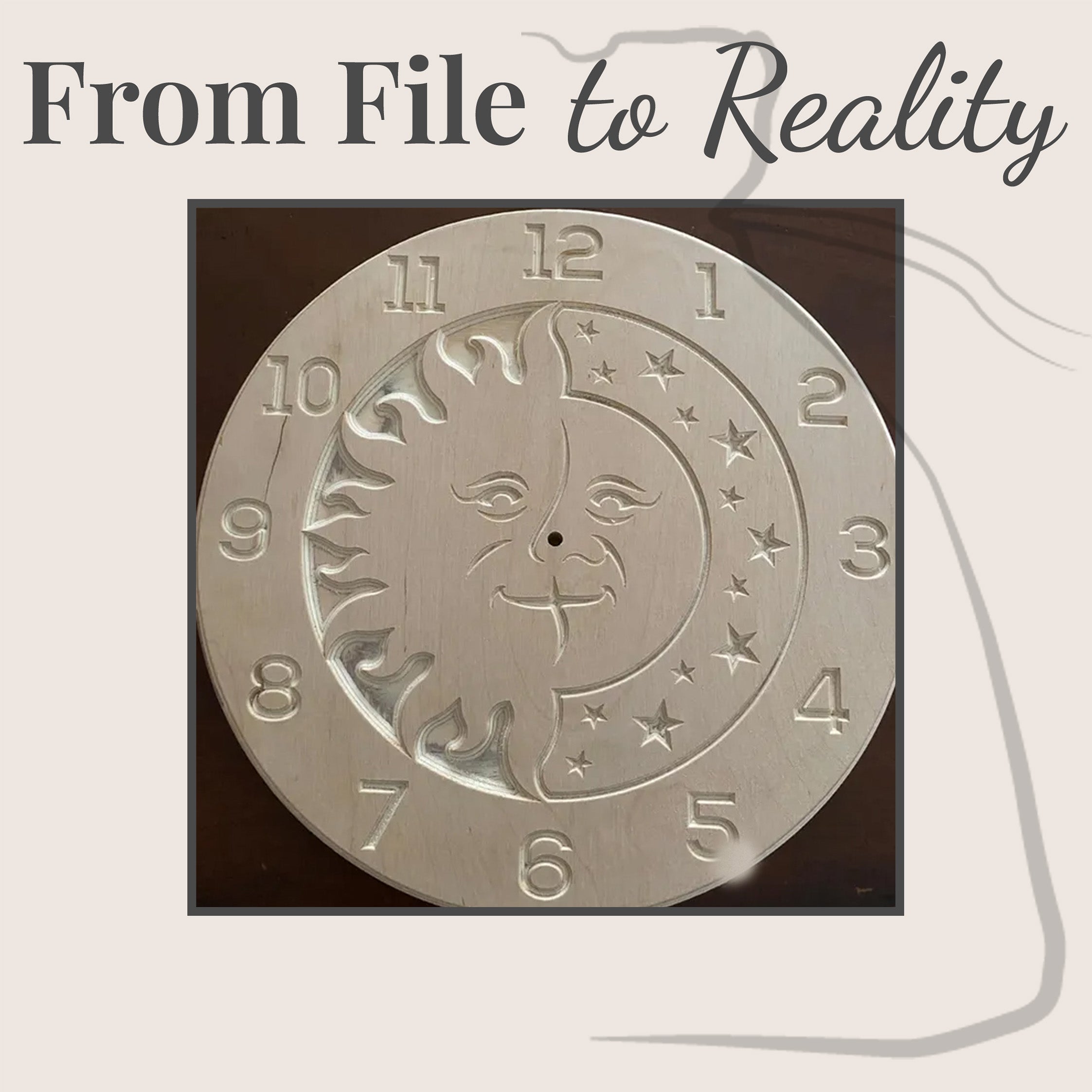 C2 sun and moon clock built by BFW customer, plywood, CNC relief carving before finishing