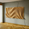 PP9 wavy parametric wall panel design natural wood finish, side view showing flowing waves