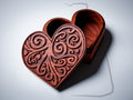 JB3 heart jewelry box CNC files, padouk wood finish render, open angle view, thumbnail with BFW Logo
