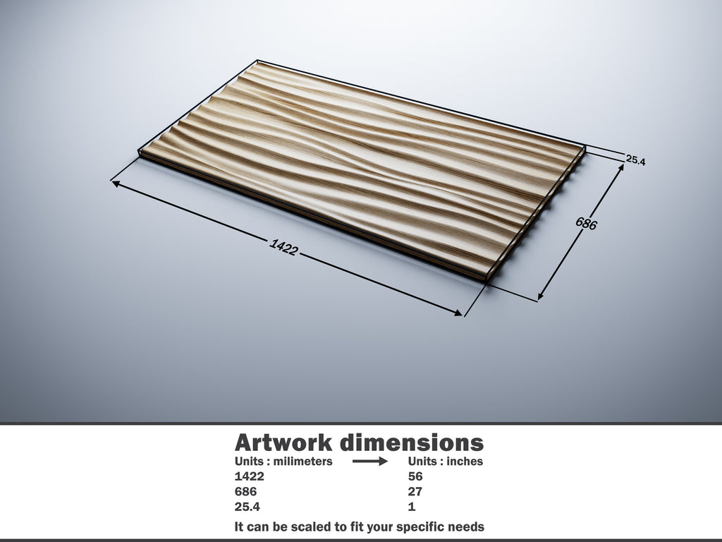 WP11 wall panel dimensions — 1422×686×25.4mm (56×27×1"), scalable, single non-tiling panel