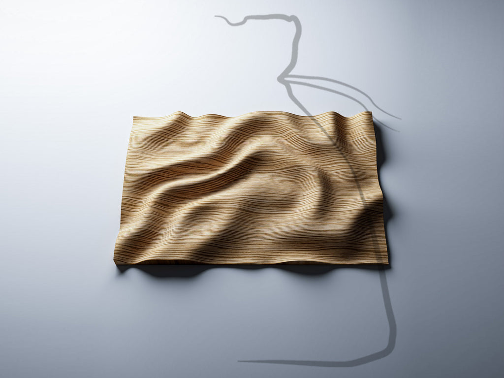 WP2 3D wave wall panel - warm natural oak, smooth finish, front view, CNC router and 3D print ready
