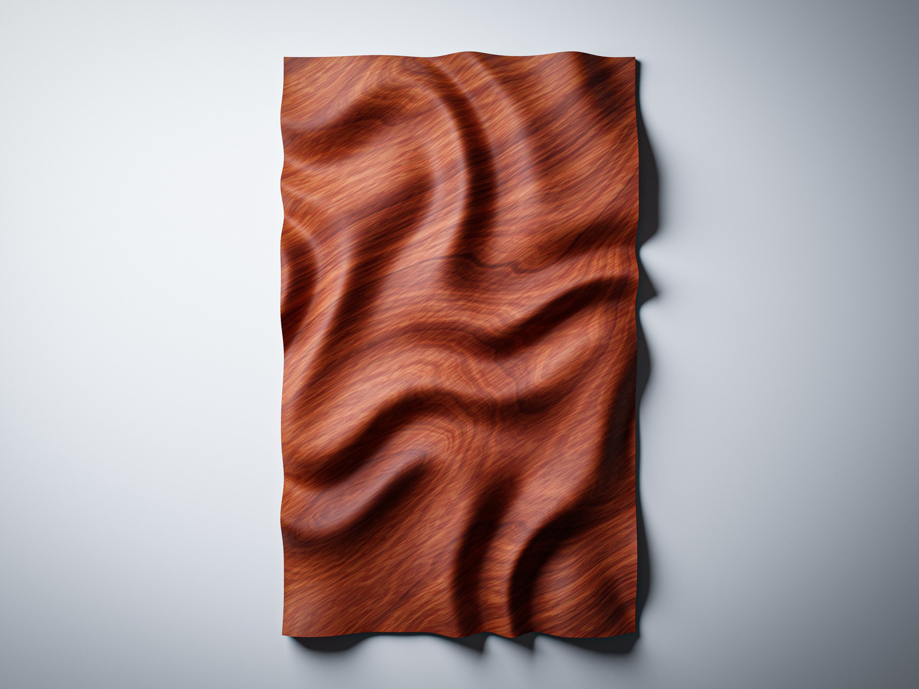 WP9 organic wave panel  vertical orientation render, mahogany finish, showing full wave surface
